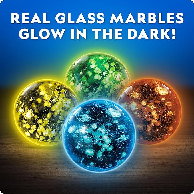 NATIONAL GEOGRAPHIC Glowing Marble Run – 250 Piece Construction Set with 50 Glow in The Dark Glass Marbles & Storage Bag, STEM Gifts for Boys and Girls, Building Project Toy (Amazon Exclusive)