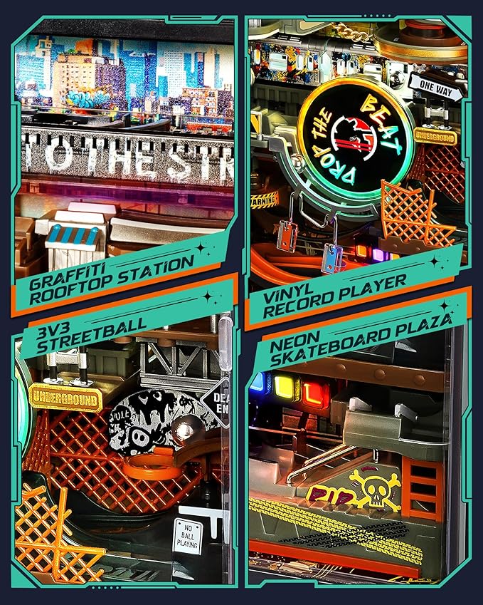 ROKR Marble Run Mechanical 3D Puzzles for Adults& Teens, DIY Miniature Model Building Kit, Parallel World Hip-Hop Street MR03S