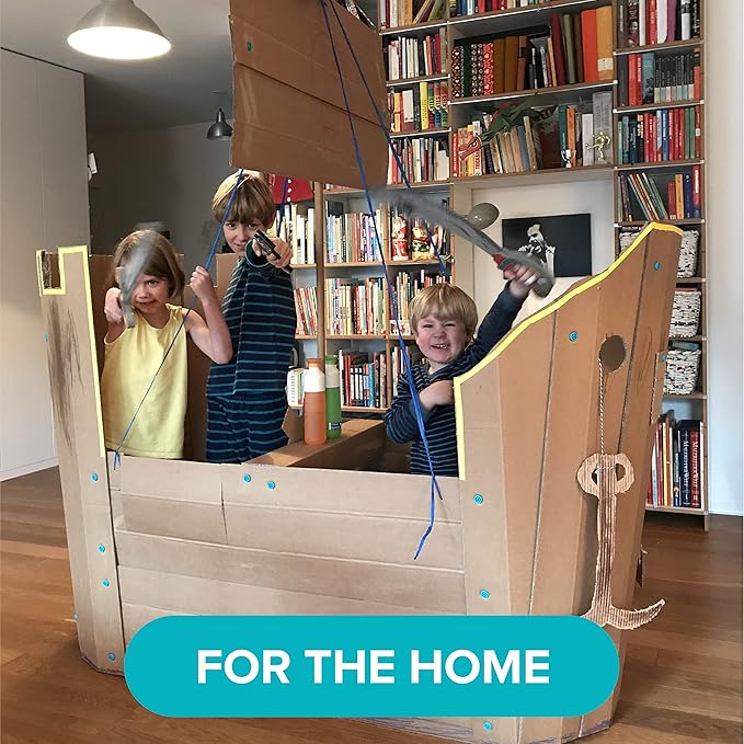 Makedo Explore | Upcycled Cardboard Construction Toolkit in Small Toolbox (50 Pieces) | STEM + STEAM Educational Toys for at Home Play + Classroom Learning | Reusable Tools for Boys and Girls Age 5+