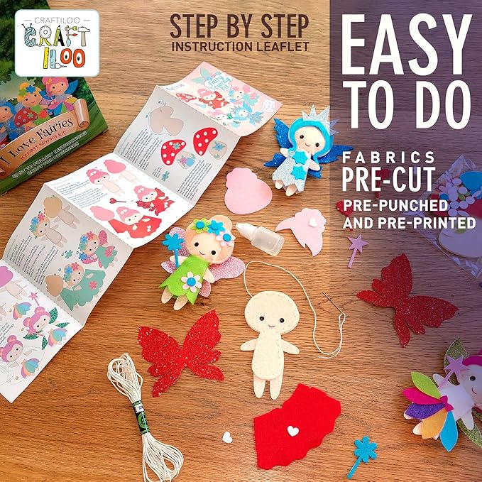 Fairy Sewing Kits for Little Girls 5 Easy Projects for Childrens Kid Crafts Make Your Own Felt Pillow Plush Craft Kit My First Sewing Kit Learn to Sew