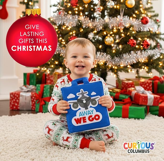 Curious Columbus Quiet Book – Away We Go Busy Book for Toddlers, Montessori Airplane Travel Toy for Preschool and Early Learning