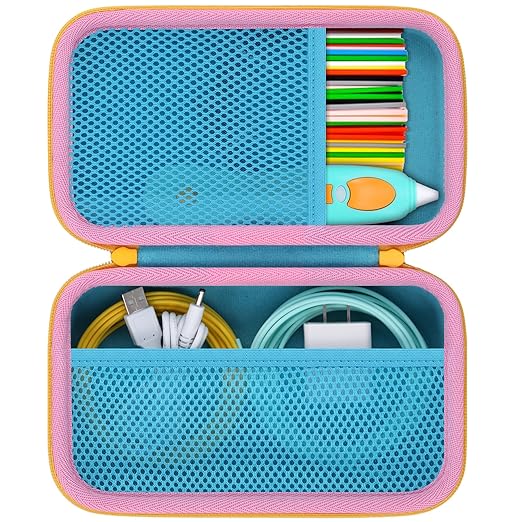 Case Compatible with 3Doodler Start+ Essentials/3Doodler Flow 3D Printing Pen,Storage Holder for 3D Pen PLA Filament and Charger (Blue Case,Yellow Zipper)