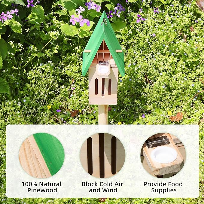 Wooden Butterfly House with Feeder – Outdoor Butterfly Habitat for Garden, Includes Ground Stake & Hanging Hook, Natural Garden Decor