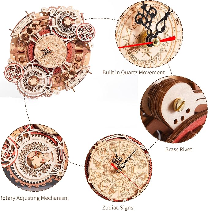 ROBOTIME 3D Wooden Puzzles for Adults, Models for Adults to Build Wooden Steampunk Clock Kit, DIY Mechanical Wall Quartz Aesthetic Room Decor Unique Gift