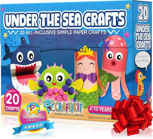 Craftikit® 20 Under The Sea Arts & Crafts Kits for Kids – Mermaid & Sea Animal Paper Crafts for Girls & Boys Ages 4-10 – Preschool Art Supplies & Toddler Craft Set