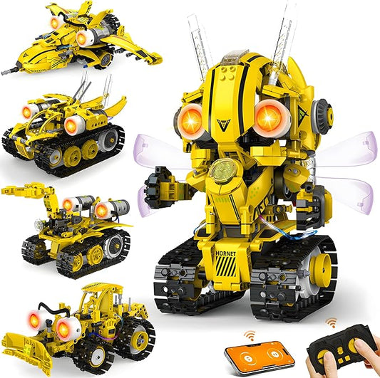 5 in 1 STEM Robot Building Kit with Remote & App Controll, Technic Coding Robotic Toys for Kids Ages 8-13 with LED-Lights Christmas Stocking Stuffer Birthday Gift for Boys & Girls Age 6--12+ (673PCS)