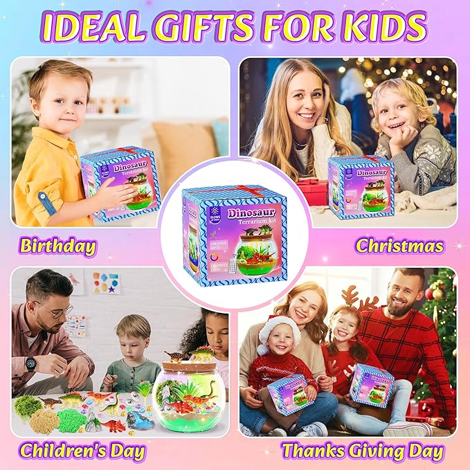 Gifmore Dinosaur Terrarium Kit for Kids with LED Night Light & Remote Control, Dinosaur Toys & Arts and Crafts for Boys Ages 4-12, Creative Birthday Christmas Gifts for Kids
