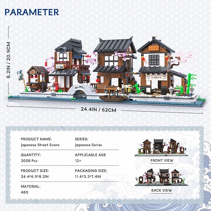 Cherry Blossom Japanese Street Building Block – Zen House Architecture building Set with Mini Shops, Izakaya, Ramen Shop & Tea House, Interactive Street View Micro Town, Gift for Adults, 2058Pcs