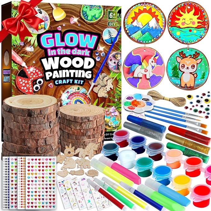 EPUMP Wood Painting Kit for Girls 8-12: Glow in The Dark Wood Arts and Crafts Supplies Kit for Kids 6-8 - Creative Paint Drawing Toys Easter Christmas Gifts for 6 7 8 9 10 11 12 Year Old