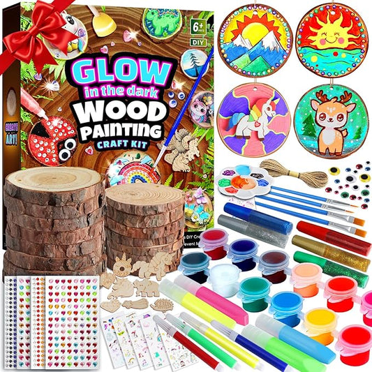 EPUMP Wood Painting Kit for Girls 8-12: Glow in The Dark Wood Arts and Crafts Supplies Kit for Kids 6-8 - Creative Paint Drawing Toys Easter Christmas Gifts for 6 7 8 9 10 11 12 Year Old