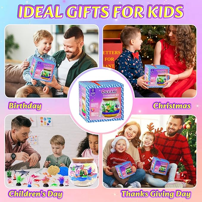 Gifmore Ocean Terrarium Kit for Kids with LED Night Light & Remote Control, Ocean Toys & Arts and Crafts for Girls & Boys Ages 4-12, Creative Birthday Christmas Gifts for Kids