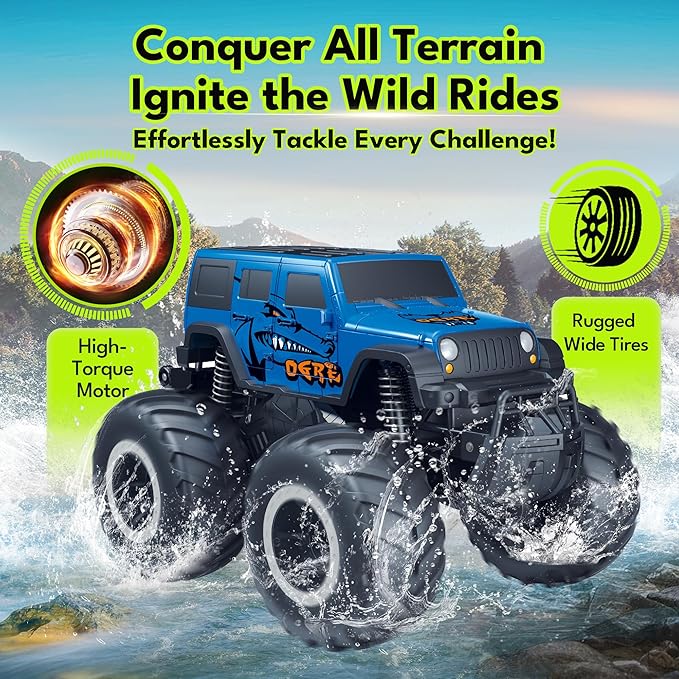 Threeking 1:16 Waterproof Monster Truck SUV Toys RC Cars Remote Control Car Truck Toys 4WD All Terrain Off-Road Car Toy Gifts Presents 6 7 8 9 10 11 12 Year Old Kids Boys Girls Toys