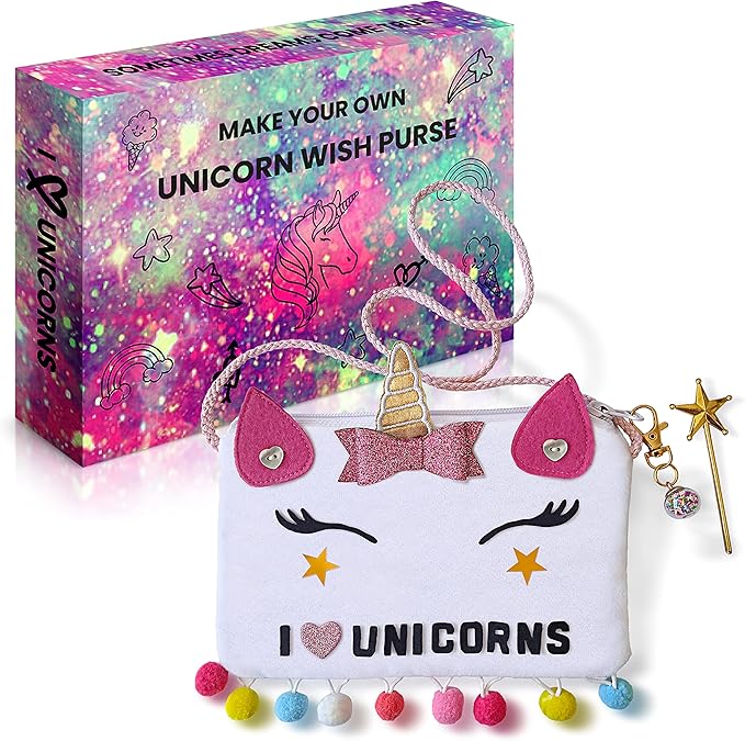 Make Your Own Unicorn Purse Kit, Arts and Crafts for Kids, DIY Unicorns Gifts for Girls Ages 3 4 5 6 7 8 Years and Up (No Sewing Needed), Magical Unicorn Toy Bag, Creative Girl's Project