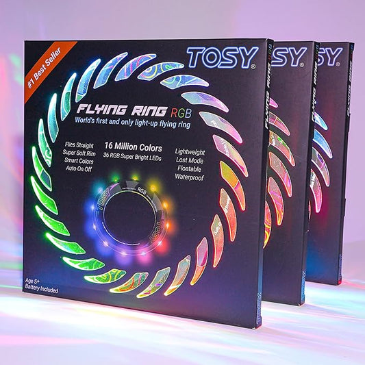 TOSY Flying Ring - 36 RGB Multicolor or 12 Monocolor LEDs, Super Bright, Lost Mode, Auto Light Up, Christmas Stocking Stuffers Gift for Kid/Teen/Boy/Girl, Safe, Waterproof, Pool/Beach/Camping Toy