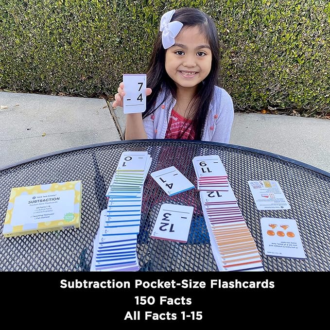 Think Tank Scholar Subtraction Flash Cards - 150 Facts 1-12 - (Award Winning) Math Flashcards for Kids Ages 4-8 in Kindergarten, 1st, 2nd, 3rd, 4th Grade & Homeschool - 6 Teaching Methods & 5 Games